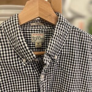 J. Crew Men's Black and White Checkered Shirt- Slim Fit Medium